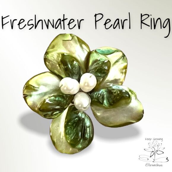 Elegant Freshwater Pearl & Shell Adjustable Statement Rings Set - Picture 4 of 15